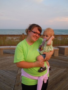 Becky with my youngest, Eva at the beach this fall